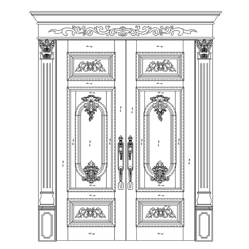 Casen glass wooden main door design for home double carved for shop
