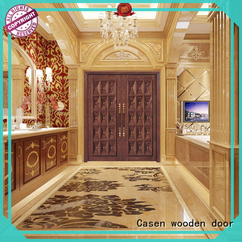 Casen natural wooden french doors double carved for shop