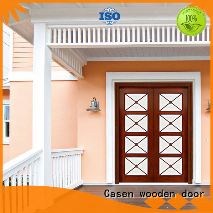 Luxury design iron glass main wooden door for outside use JS-8002